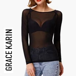 Grace Karin Long Sleeve Sheer Top
